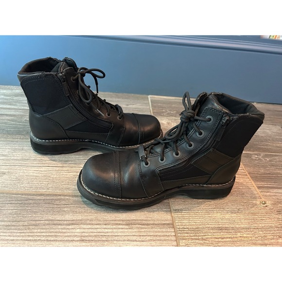 Harley Davidson Motorcycle Boots Sz 8 Gorpcore Leather Rugged Riding Biker Black Harley Davidson Black Leather Mesh Side Zip Riding  main image 4